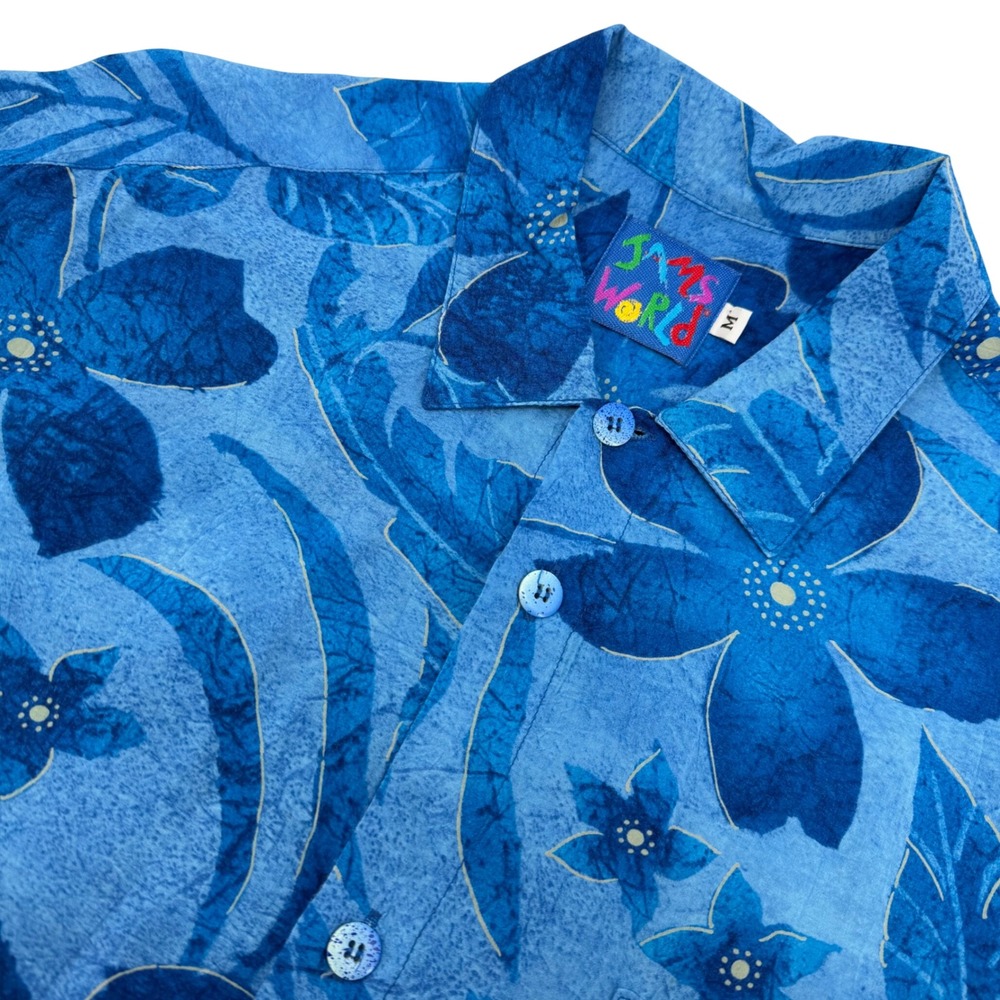 VTG Jams World Lanikai Blue Hawaiian Shirt Mens M Rayon Hawaii USA Made Aloha